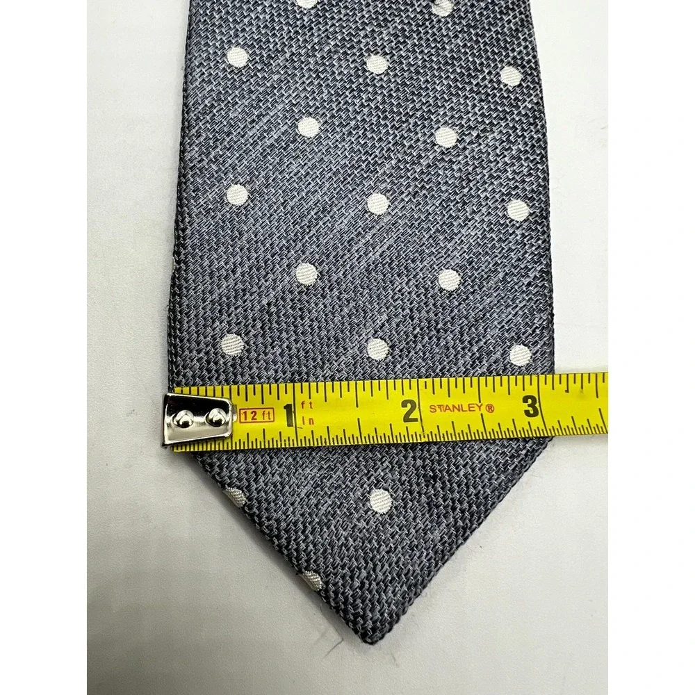 Sacoor Brothers Italy Silk Tie Gray White Polka Dot Hand Finished Luxury Necktie